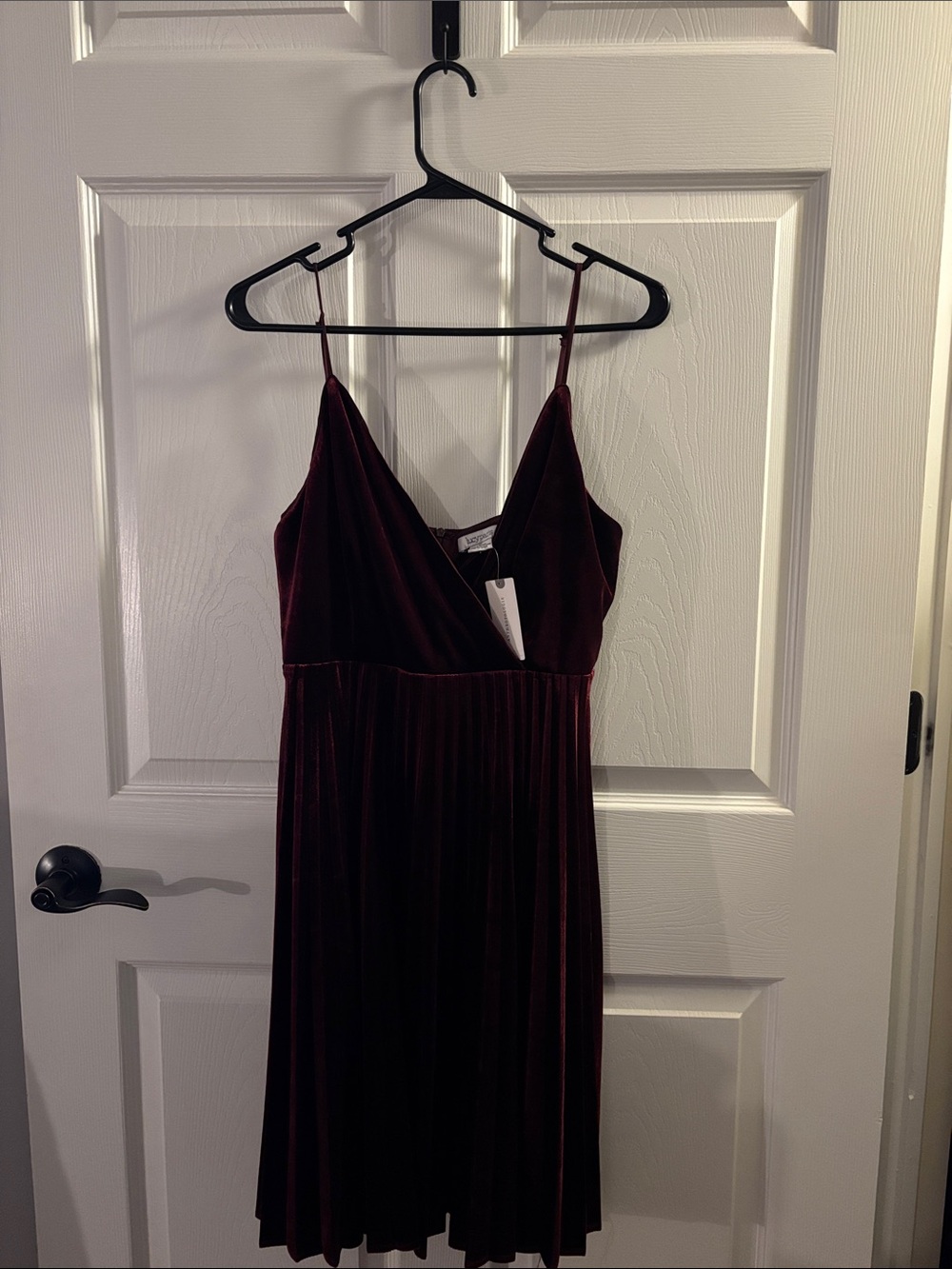 Lucy Paris Burgundy Velvet V-Neck Spaghetti Strap Mini Dress